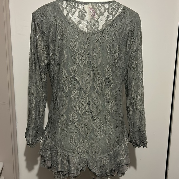 Sage lace up long sleeve blouse fully lined - Picture 4 of 6